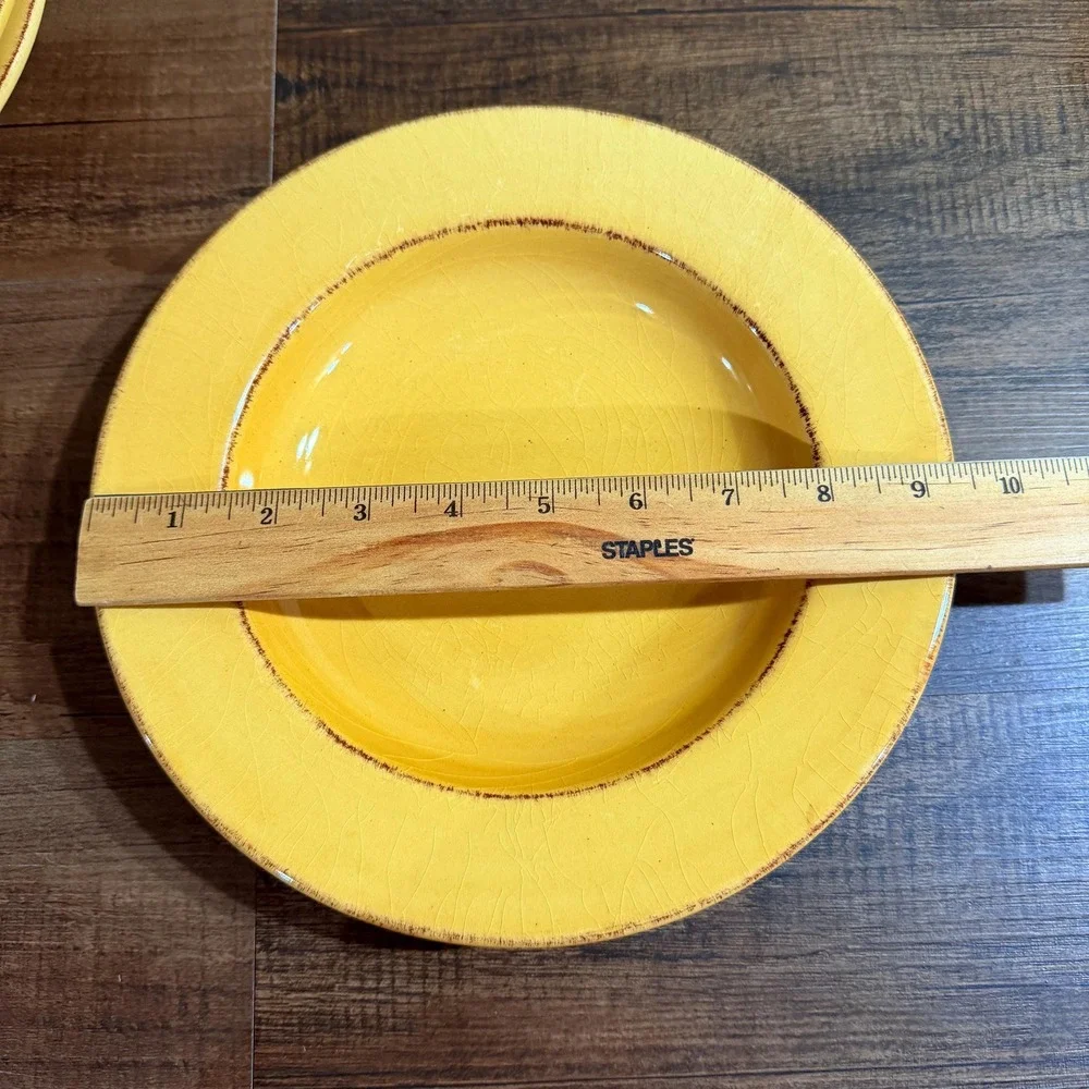 4 Pier 1 Toscana Gold Rimmed Soup Bowls Italian Yellow Hand Painted Tuscan